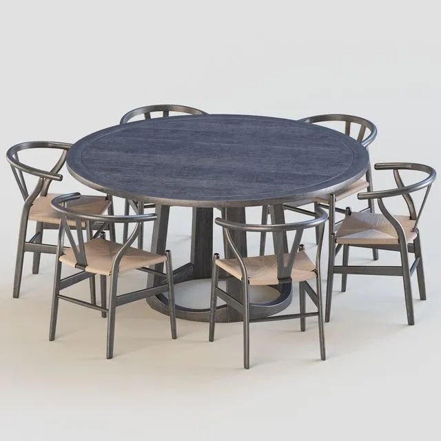 Black wishbone chairs 3D Model