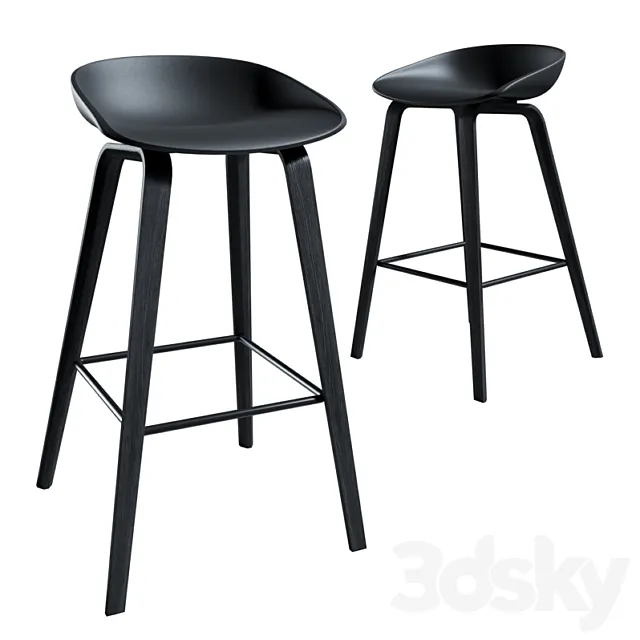 Black wooden bar stool 3DModel