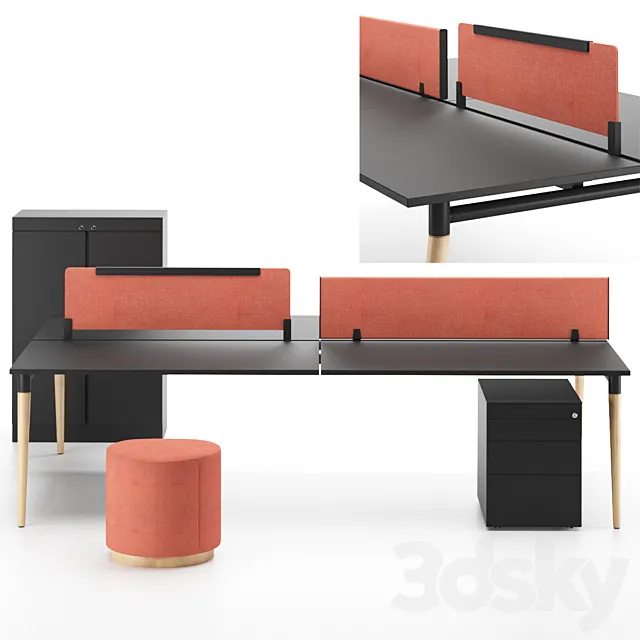 Black workstation desk 3DModel