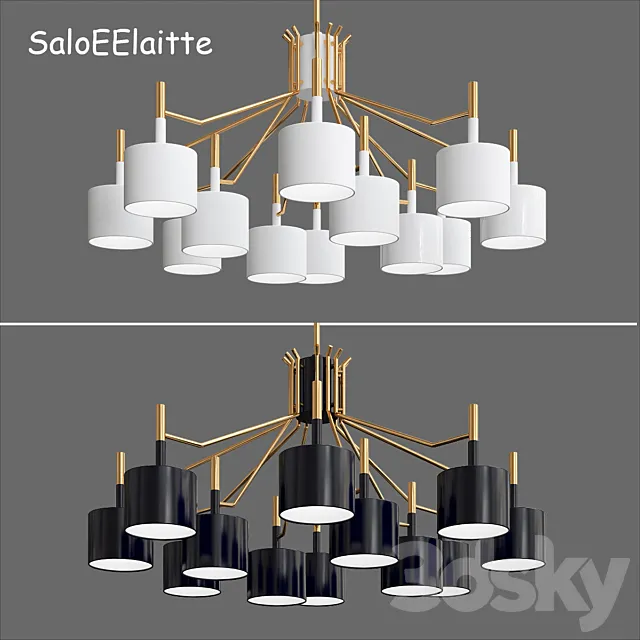 BlackWhite Shades Living Room Led Pendant Chandelier 3DModel