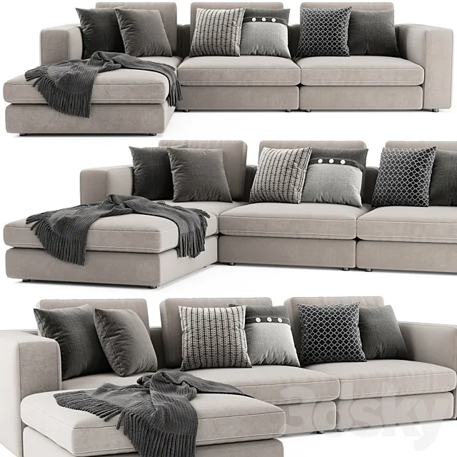 Blanche Soho Sectional With Ottoman 3D Model