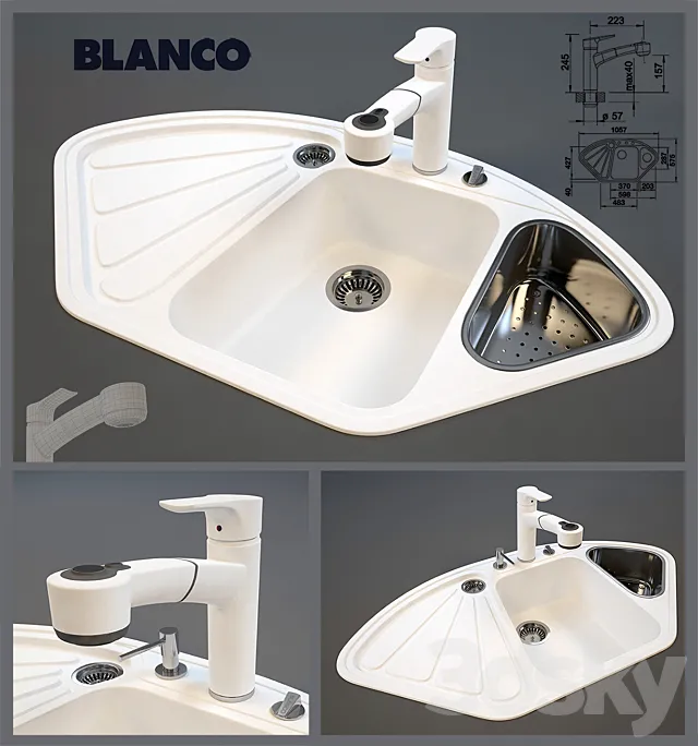 Blanco Merkur-S Blanco + Delta Silgranit PuraDur II 3DModel