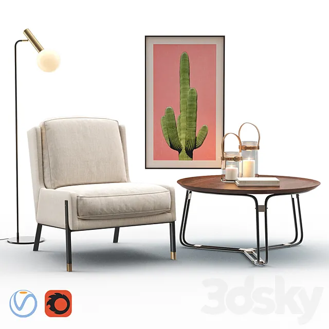 BLINK Easy Chair – QT Coffee Table – EMERY Floor Lamp 3D Model