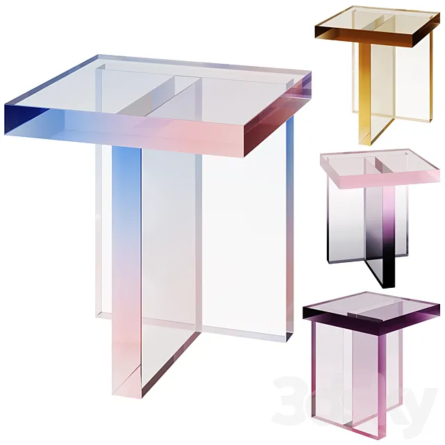 Block Table and Purple Acrylic Coffee Table 3D Model