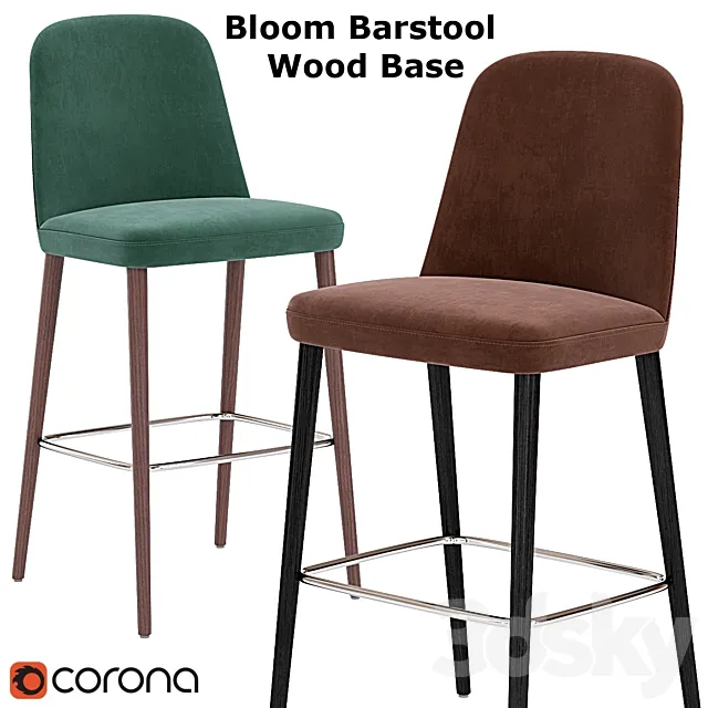 Bloom Barstool Wood Base multicolor 3D Model