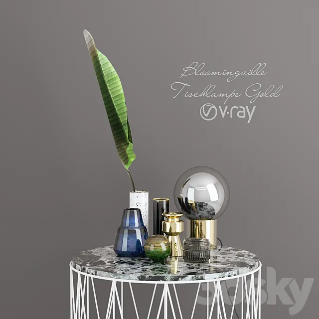 Bloomingville Tischlampe Gold set 3D Model