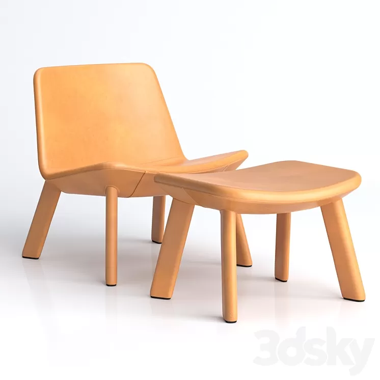 BluDot_Neat Leather Lounge Chair & Ottoman 3D Model