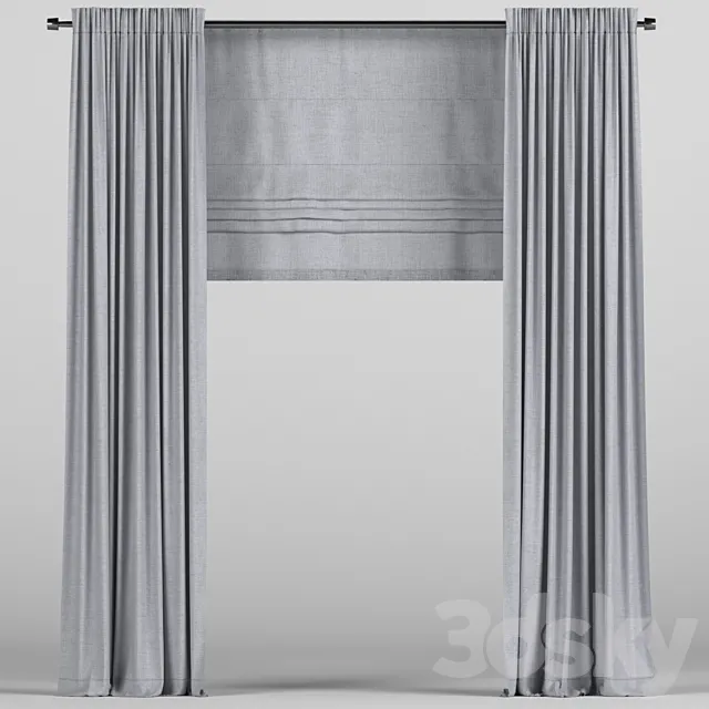 Blue curtains with a Roman curtain. 3D Model