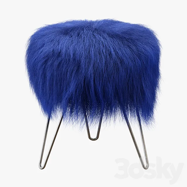 Blue Fake Fur Whimsical Stool 3D Model