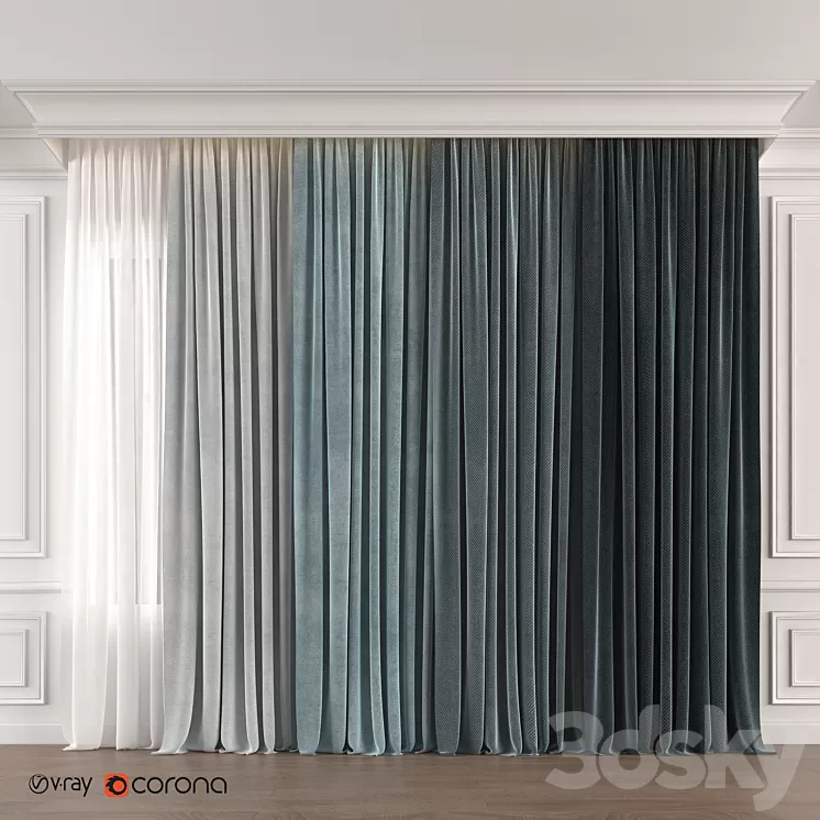 Blue gradient curtain 3D Model