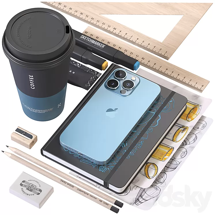 Blue iphone decorative set 3D Model