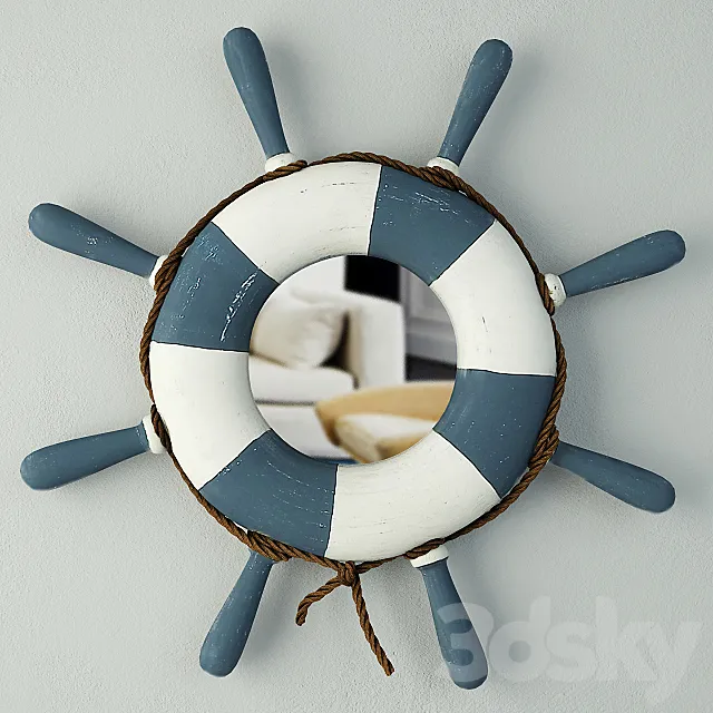 Blue & White Steering Wheel Wall Mirror 3DModel