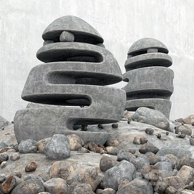 Blumenbeet Stone light _ flowerbed with stone lamps 3D Model