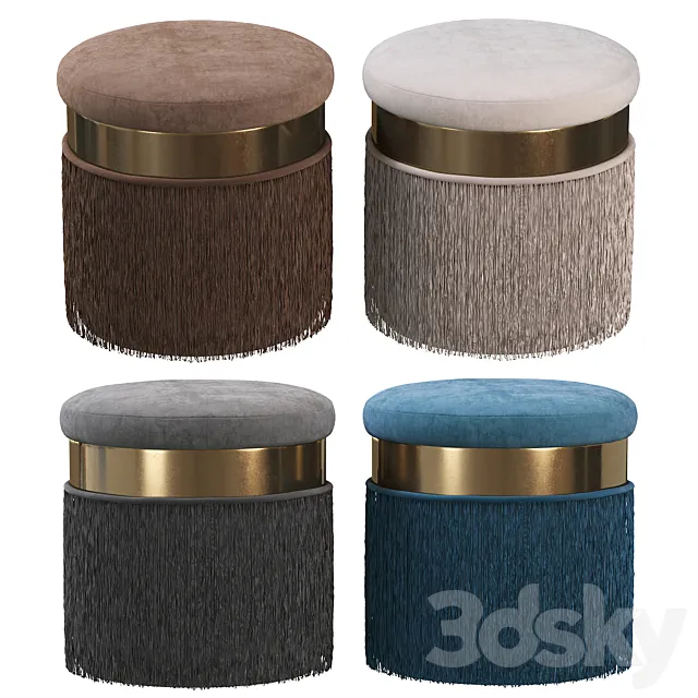 Blush Mauve Long Fringed Round Velvet Ottoman Footstool 3D Model