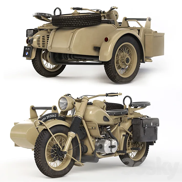 BMW R75 Sahara 1942 3D Model Free