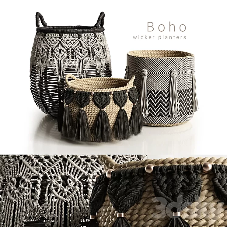 Boho wicker planters 3D Model