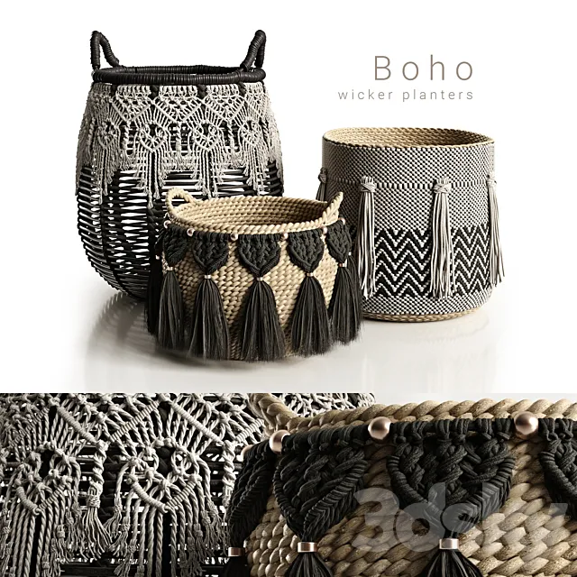 Boho wicker planters 3DModel
