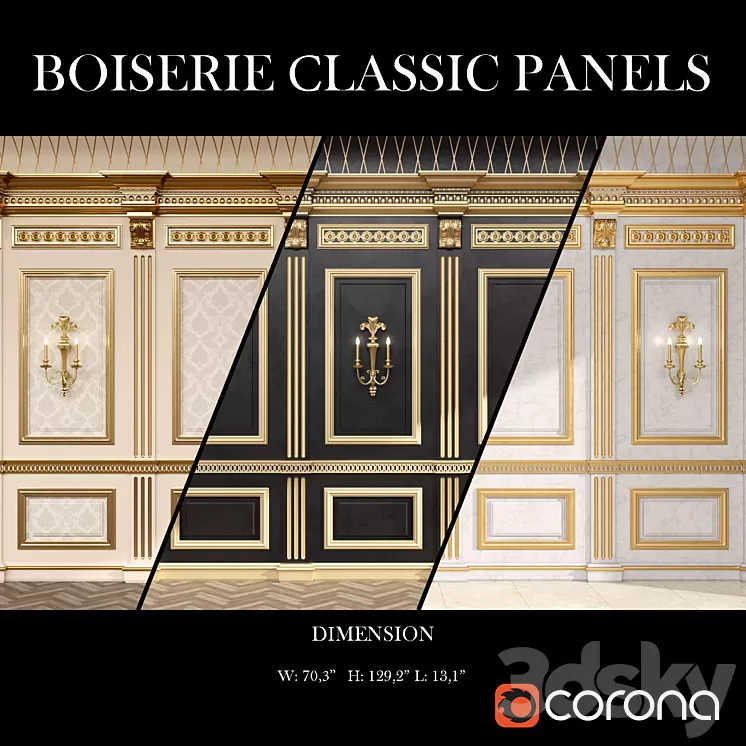 Boiserie classic panels and Decorative Crafts Wood Sconce - 1850 3D Model