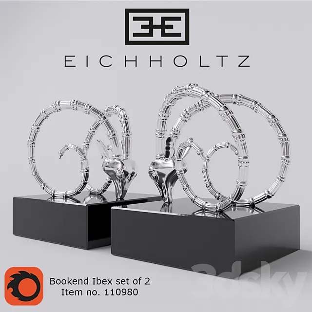 Book holder EICHHOLTZ Bookend Ibex nickel finish set of 2 3D Model