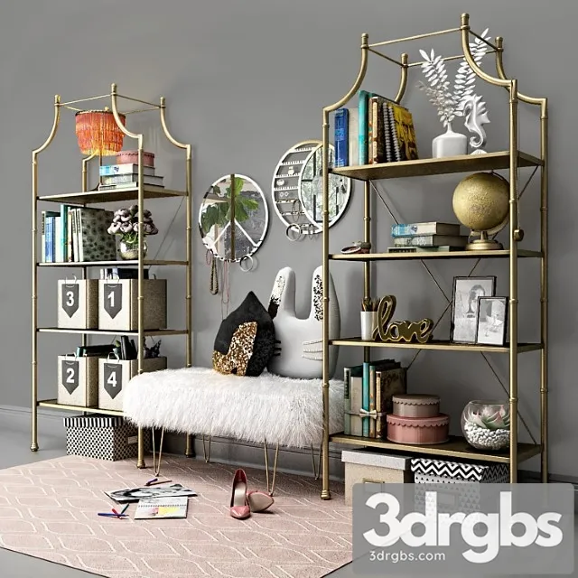 Book shelves pbteen maison with decor. 2 3D Model Free