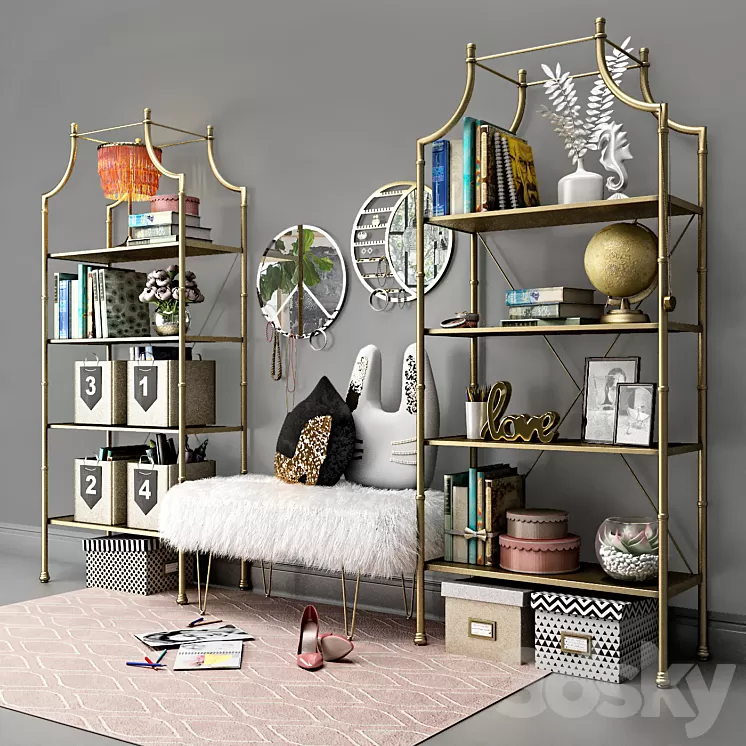 Book shelves PBteen Maison with decor. 3D Model