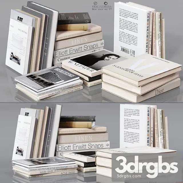 Book stack set 08 3D Model Free