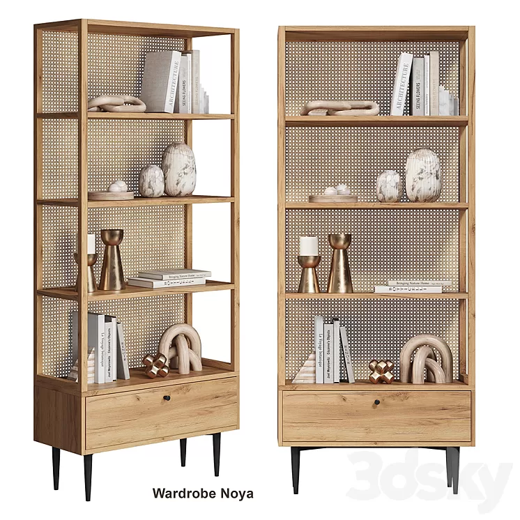 Bookcase in oak and wicker rattan Noya La Redoute
