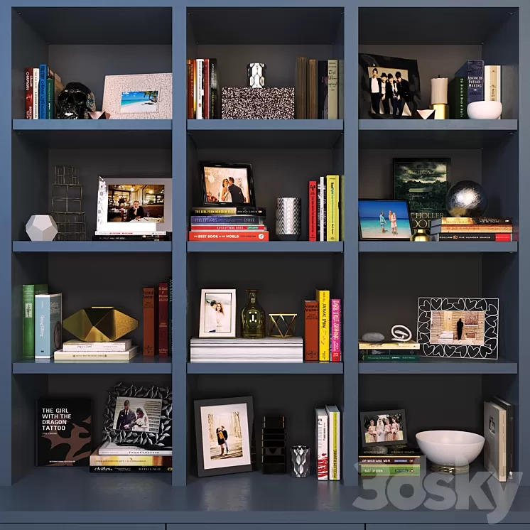 Bookcase with books and decor 3D Model