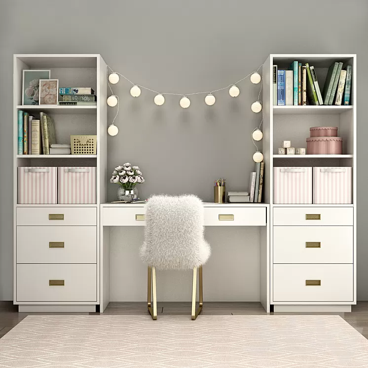 Bookcases Restoration Hardware AVALON with desk WAXED WHITE IN COLOR