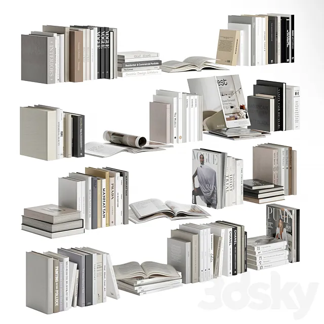Books and magazines set 01 3D Model