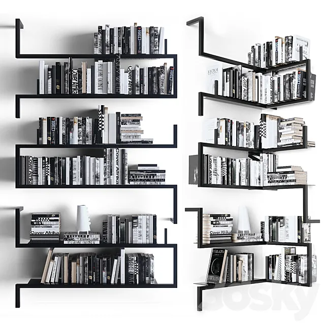 Books on the shelves 3D Model