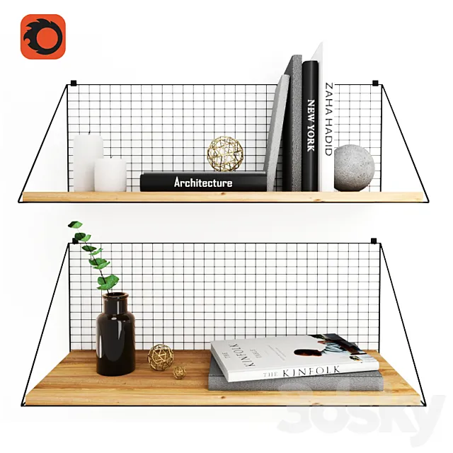 Bookshelves with decor 3DModel