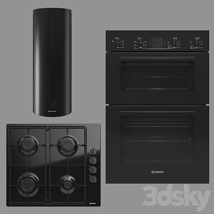 BOSCH and MAUNFELD home appliances collection (black) 3D Model