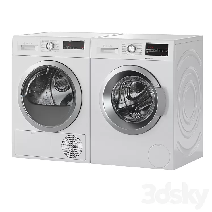 Bosch Washer Serie 6 Dryer Serie 4 Laundry Room 3D Model