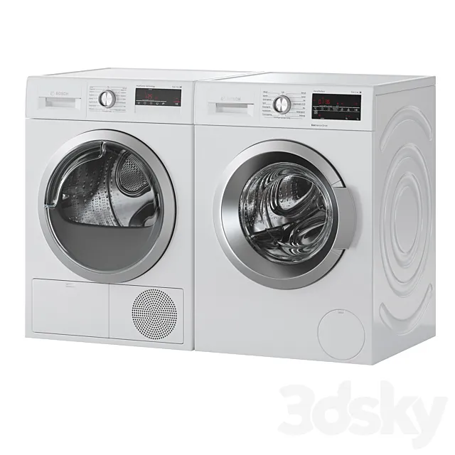 Bosch Washer Serie 6 Dryer Serie 4 Laundry Room 3D Model