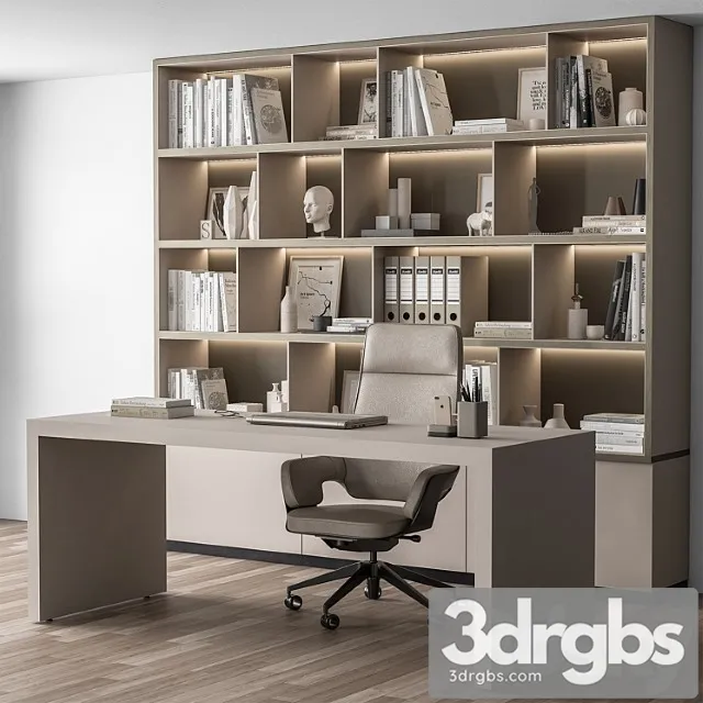 Boss Desk And Library Beige Office Furniture 319 3D Model Free