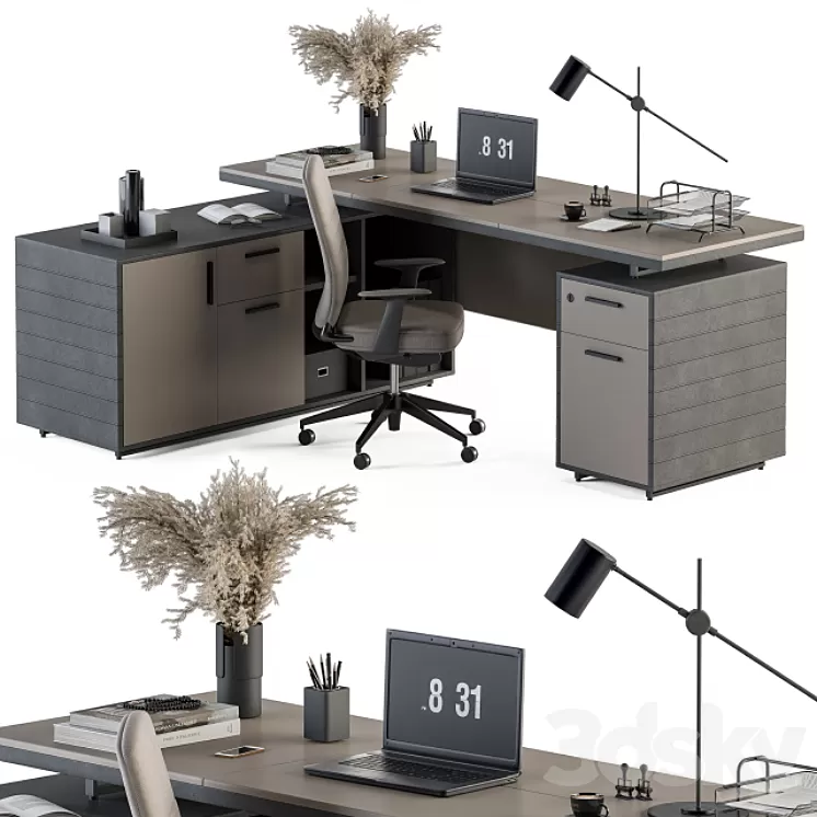 Boss Desk Cream and Black - Office Furniture 255 3D Model Free