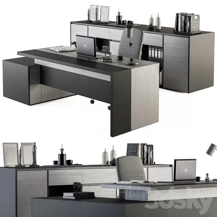 Boss Desk Gray Wood and Black - Office Furniture 248 3D Model