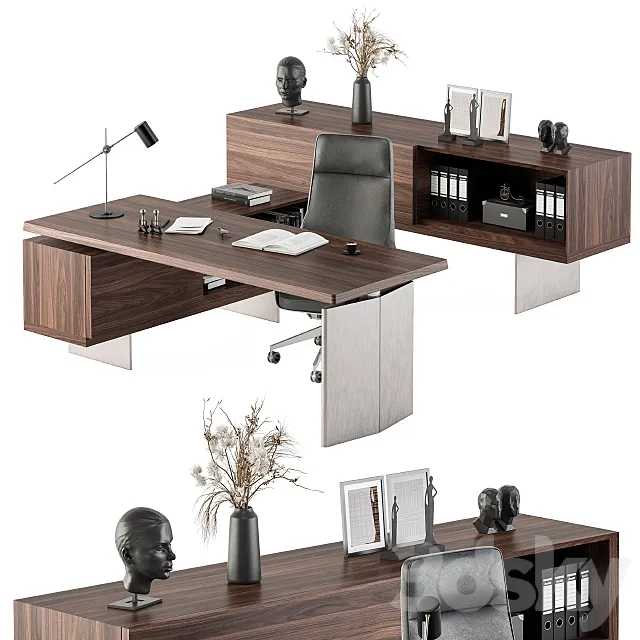 Boss Desk Wood and Steel - Office Furniture 235 3D Model