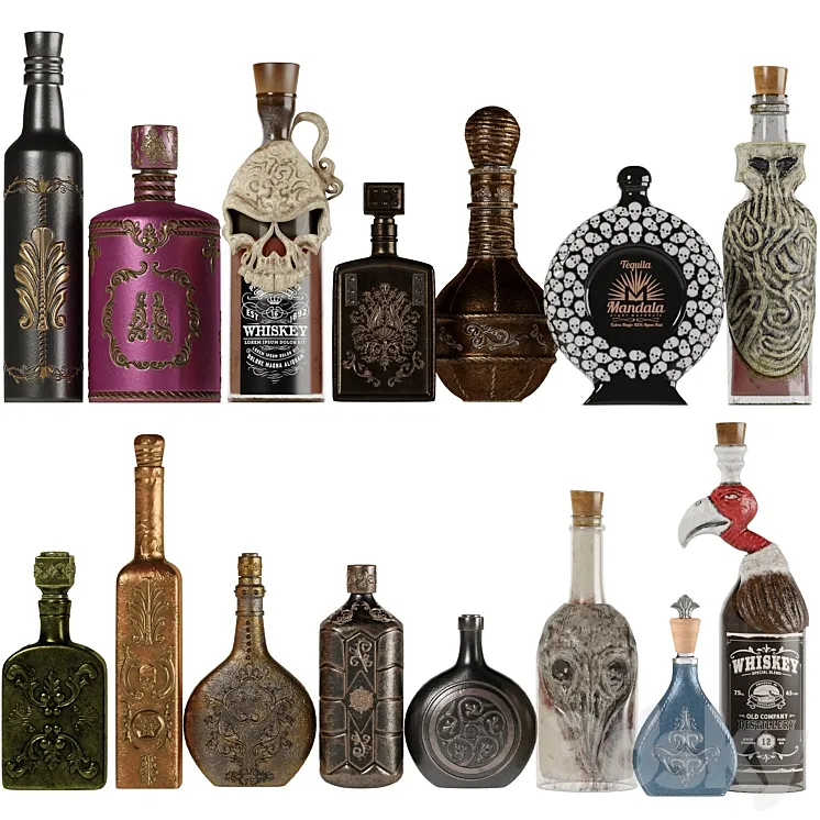 Bottles Vol 4 (15 Different Fantasy Bottles) 3D Model Free Download