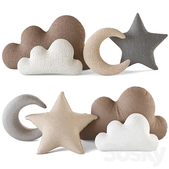 Boucle and linen pillows for nursery 3D Model