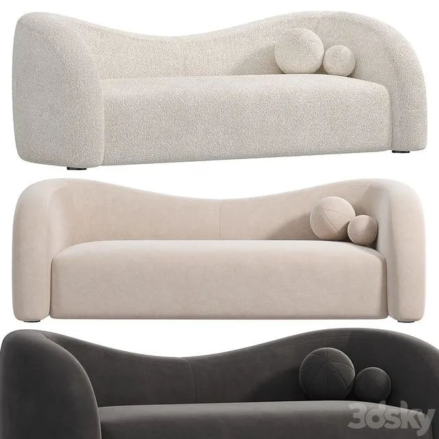 Boucle Upholstered Curved 2 Seater Sofa for Living Room 3D Model
