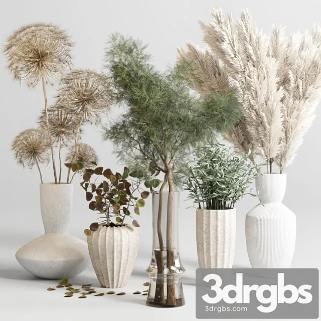 Bouquet 13 Concrete Vse Plant Pampas and Dry Hogweed Dry Leaves 3D Model Free