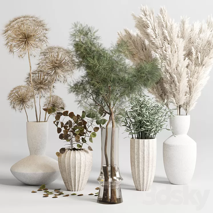 bouquet 13 concrete vse plant pampas and dry hogweed dry leaves 3D Model Free