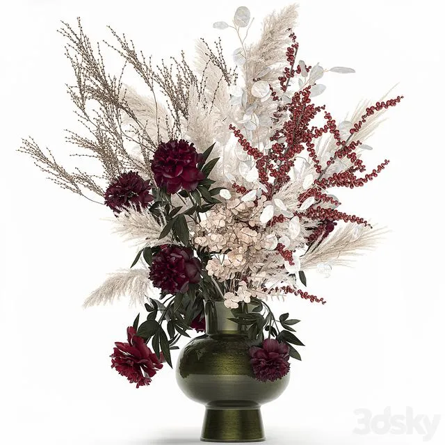 Bouquet 235. Dried flowers pampas grass moonflower 3D Model