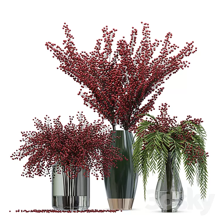 Bouquet berries vases 3D Model Free