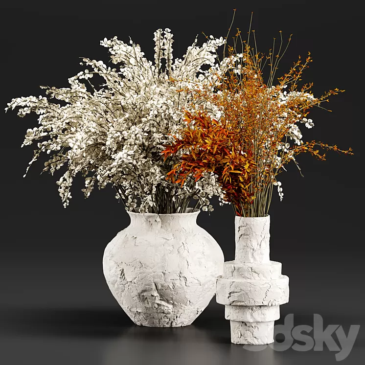 Bouquet Collection 14 - Decorative Branches in Concrete Vases 3D Model