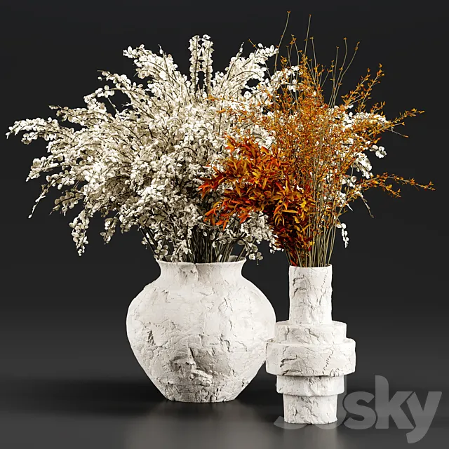 Bouquet Collection 14 – Decorative Branches in Concrete Vases 3DModel