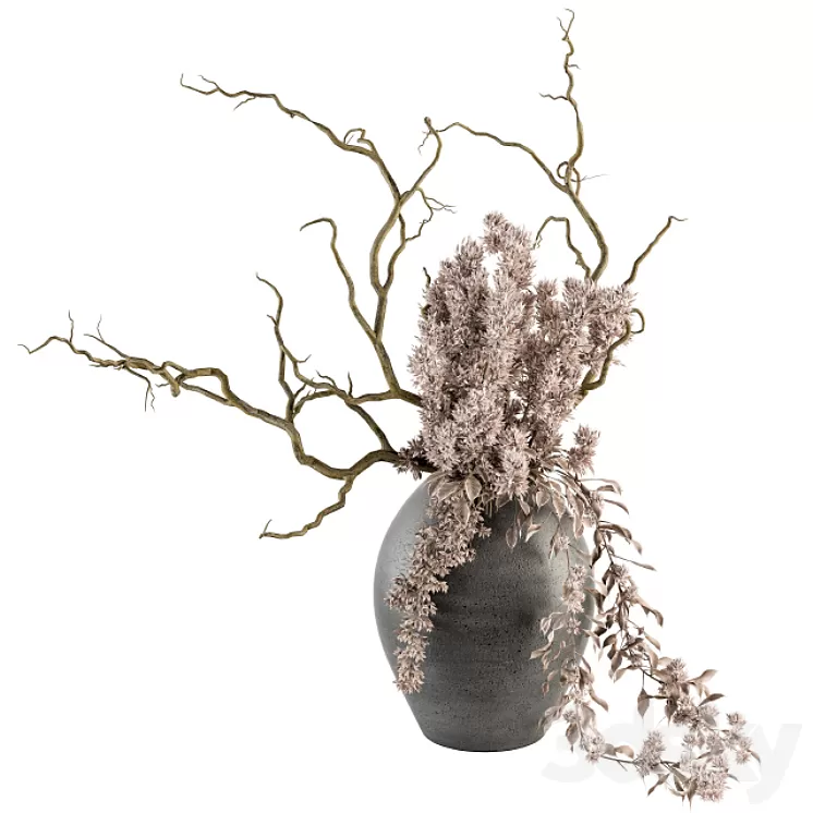 Bouquet - Dried Branch in Concrete vase 71 3D Model