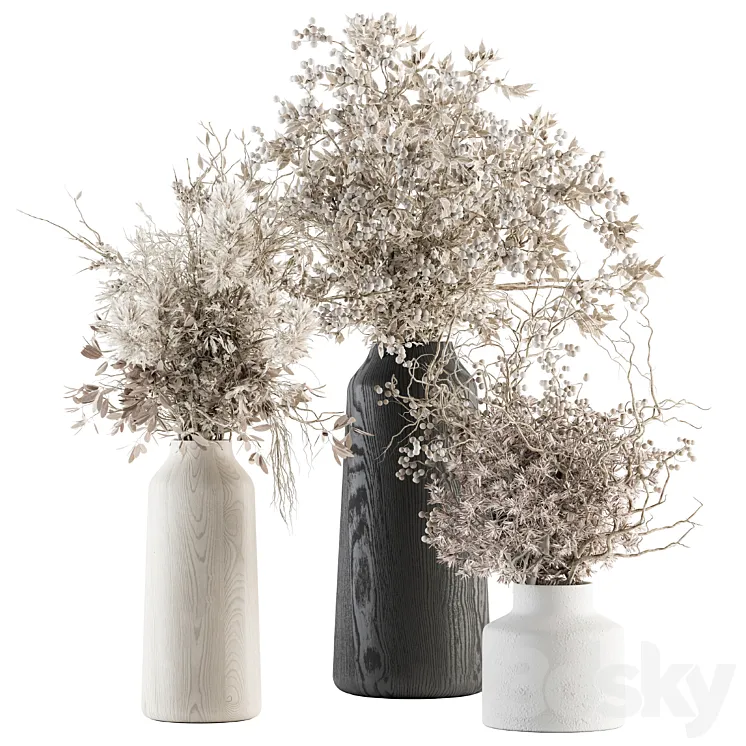 Bouquet - Dried Branch in Wooden vase 75 3D Model Free